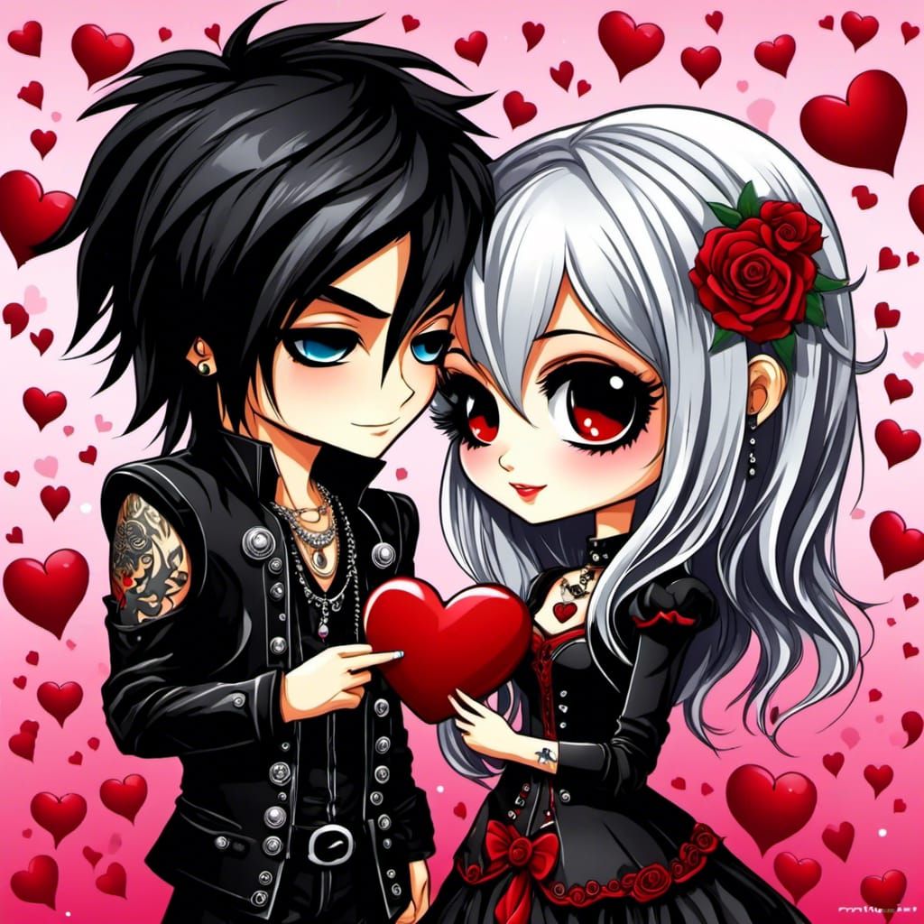 Chibi Emo Valentine Couple Illustration