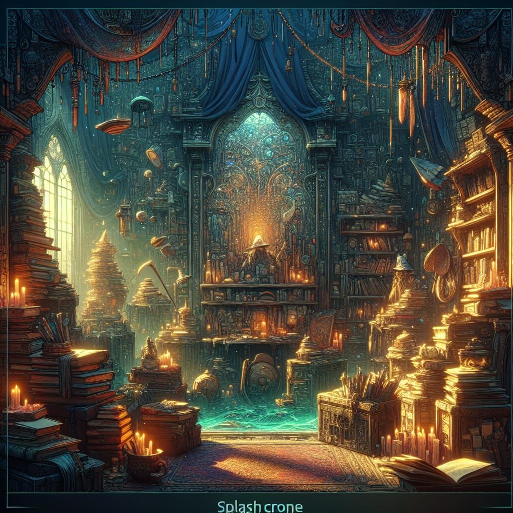 Mystical Room of Arcane Items in Fantasy Concept Art