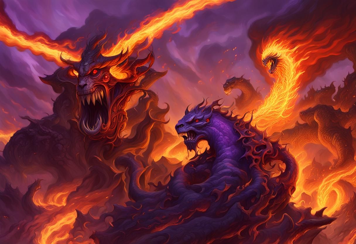 Epic Hydra Titan Battle in Dark Fantasy Style