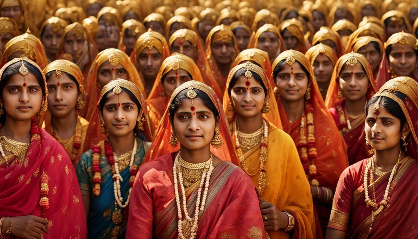 Stunning Portrait of Indian Women with Golden Temples