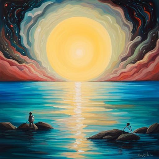 Gouache Painting: Lovers' Departure from this World