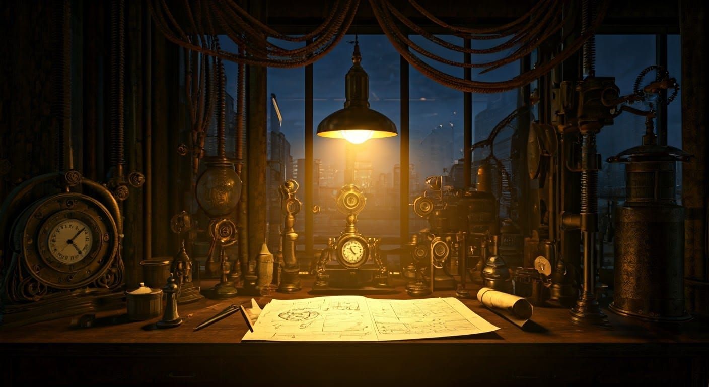 Futuristic Victorian Inventor in Steam-Powered Lab