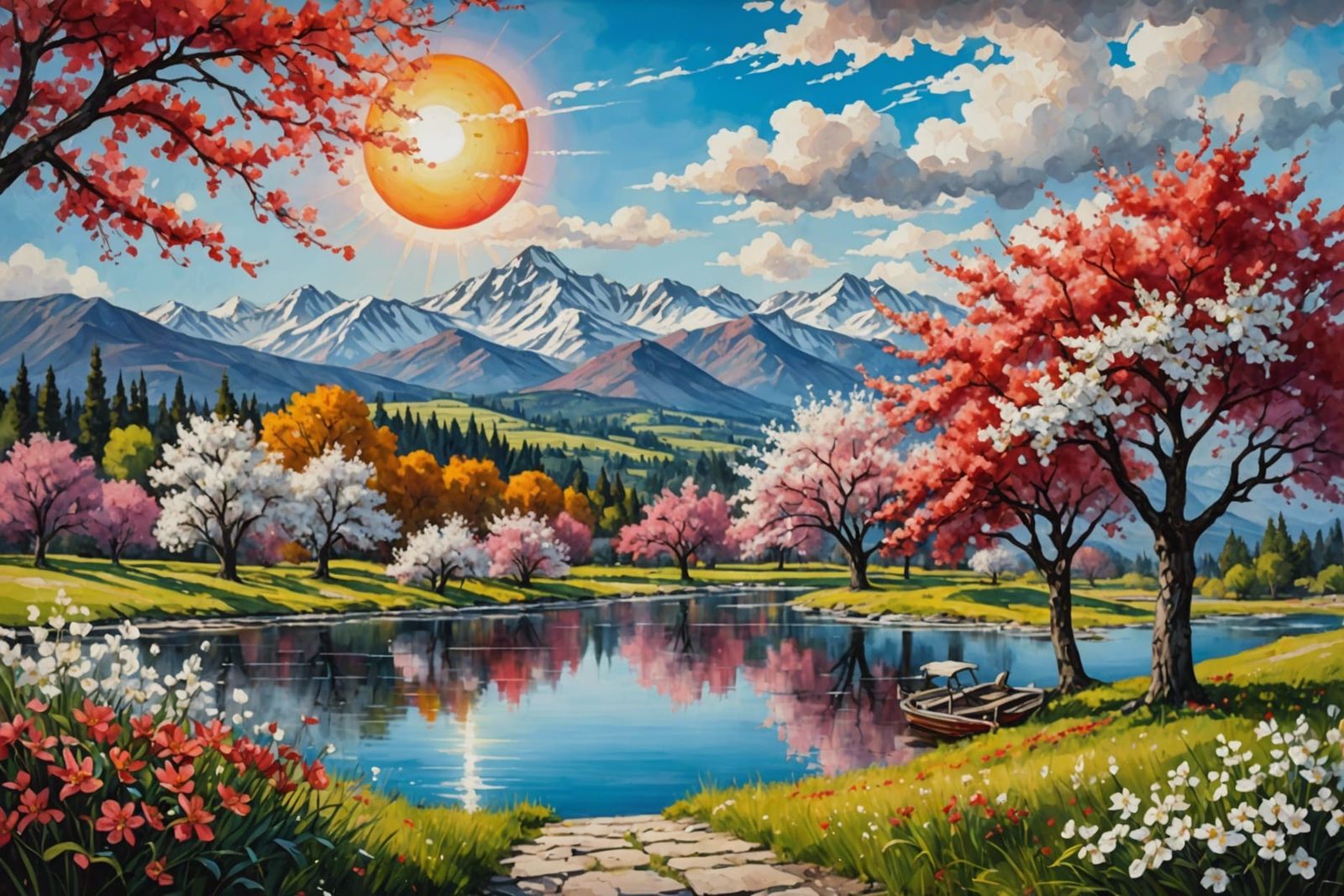 Blooming Peach Orchard: A Detailed Illustration