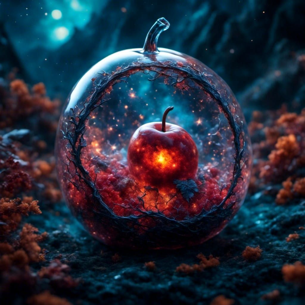 Cartoon Ghost Gazing into a Red Glass Apple