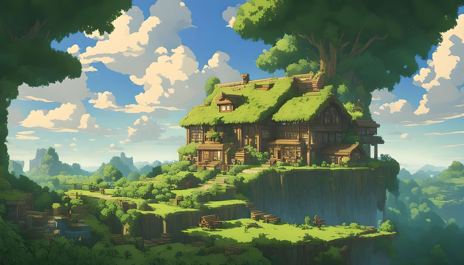 Minecraft Home in Ghibli Style, Anime Key Visual