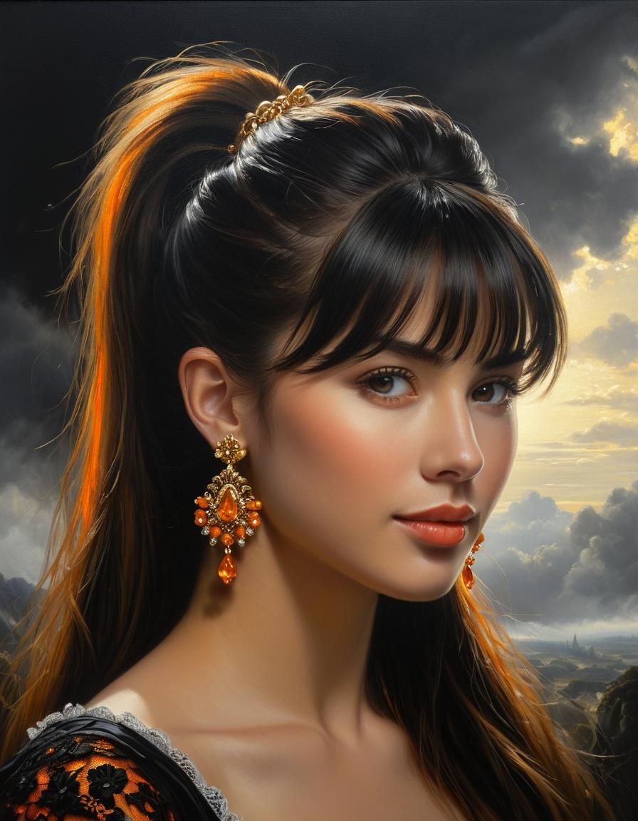 Baroque Oil Portrait of Woman in Mist