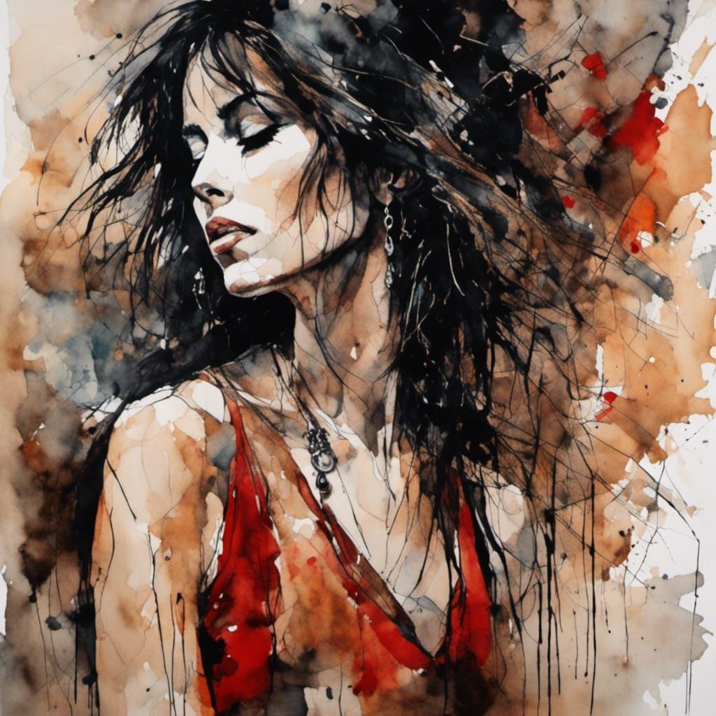 Susanna Hoffs in 80s Retro Watercolor Style