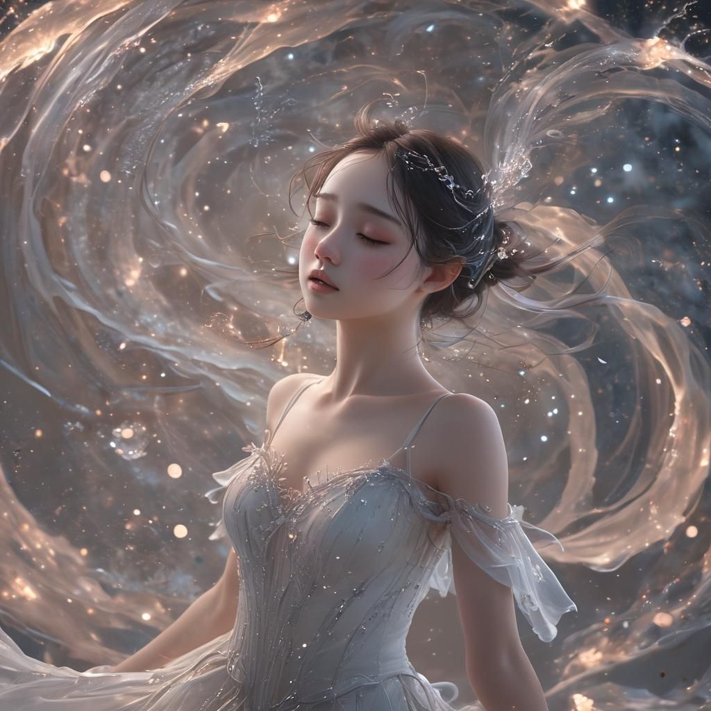 Ethereal Ballerina in Space: 3D Anime Art
