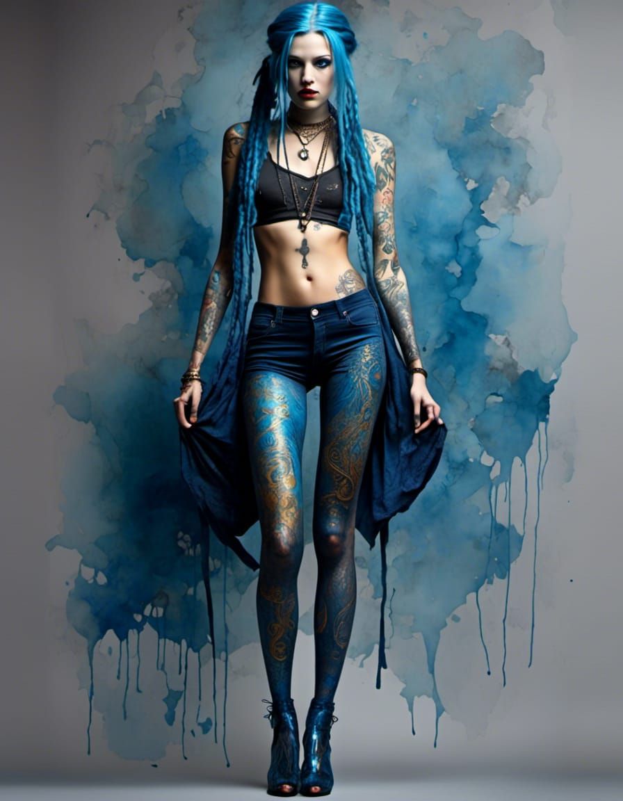 Golden Blue Girl in High Fashion Tights