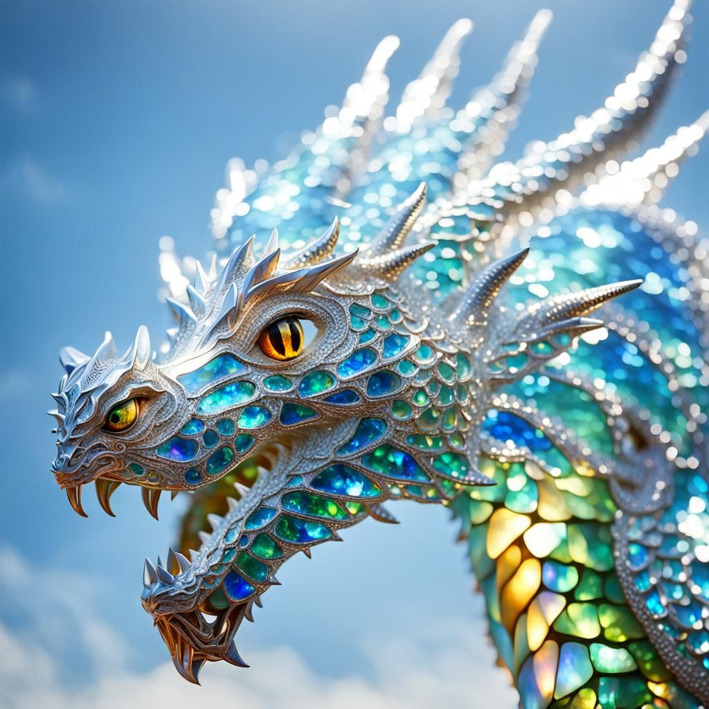 Opalescent Crystal Dragon with Luminous Eyes