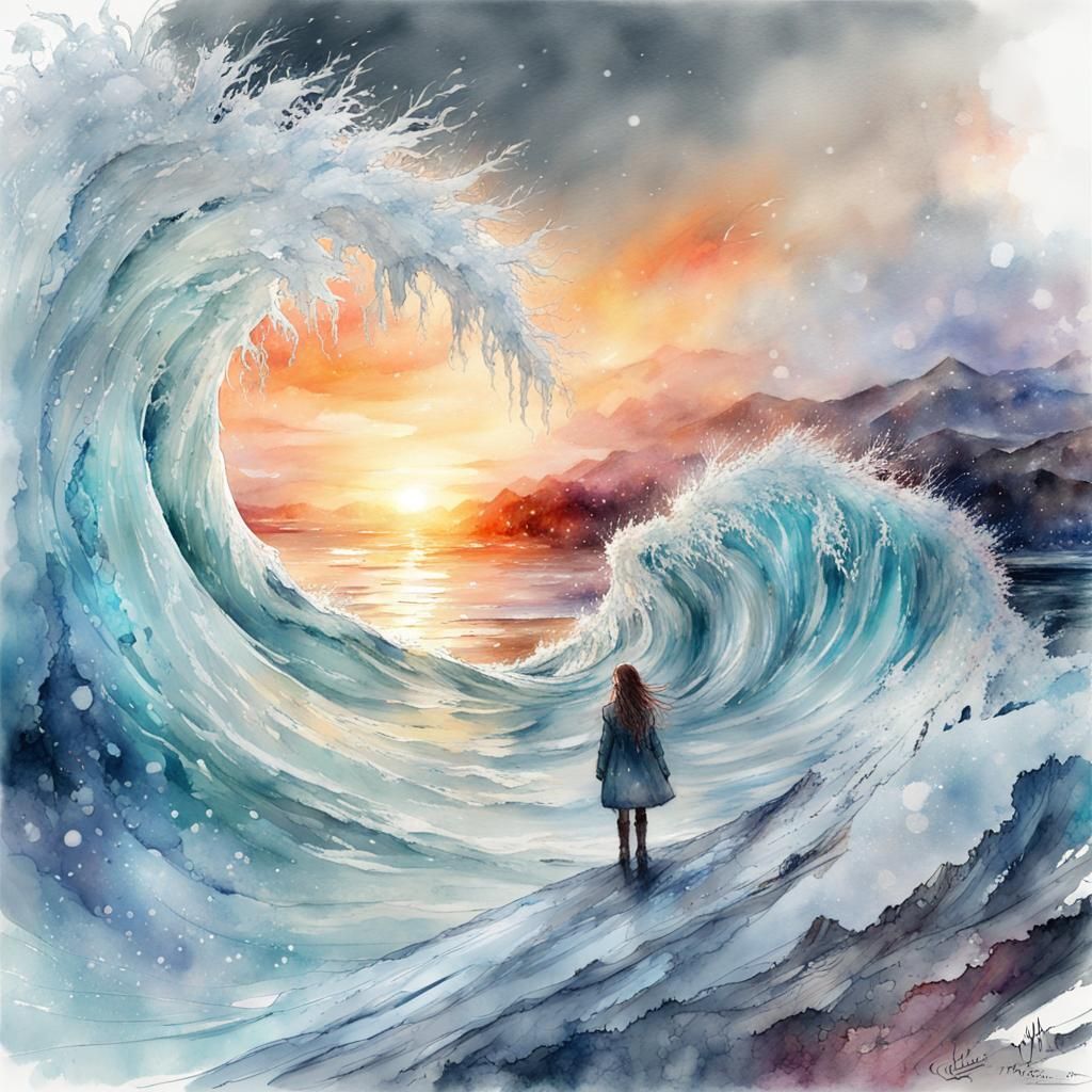 Icy Wave Digital Watercolor Fantasy