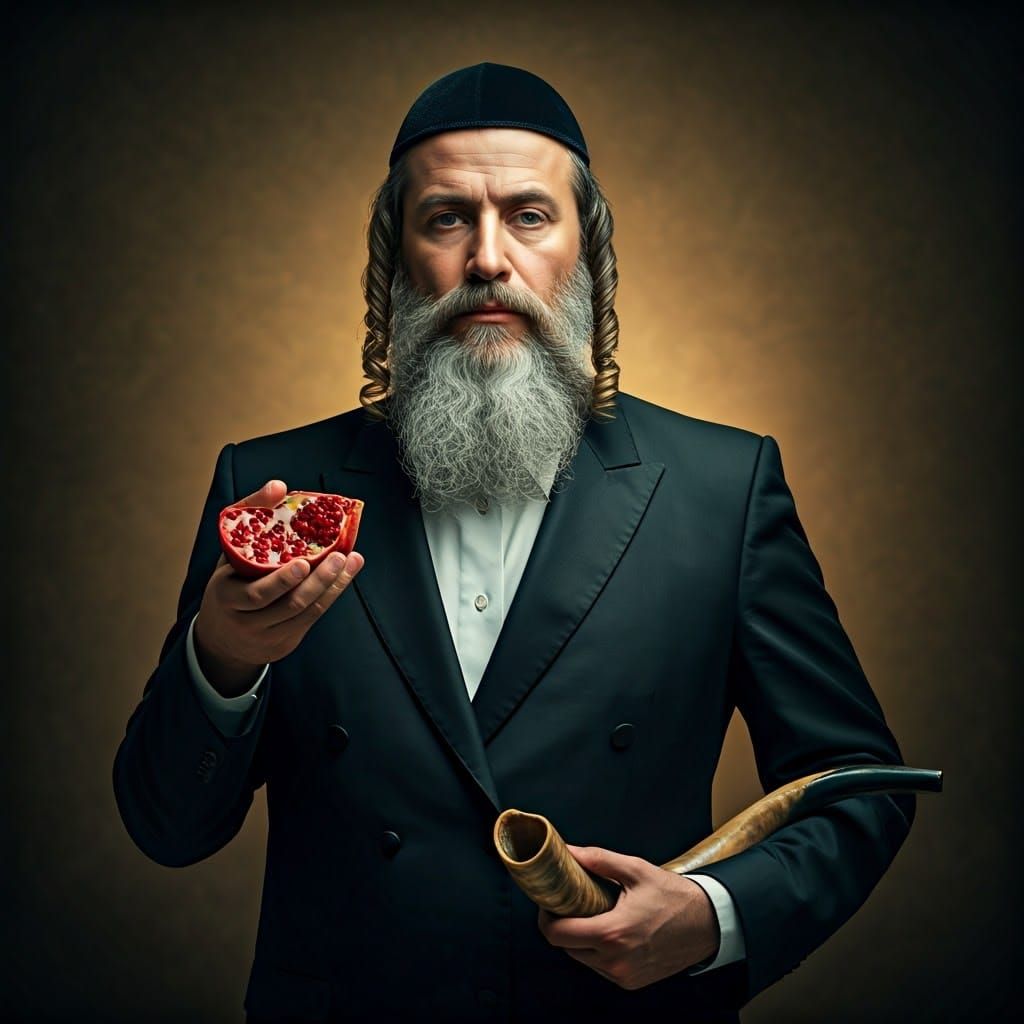 Orthodox Jewish Superhero with Honey and Shofar