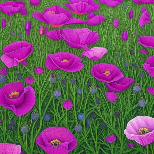 Pink Poppies in William Morris Style