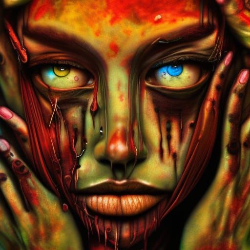 Fragmented Rusty Face in High Contrast