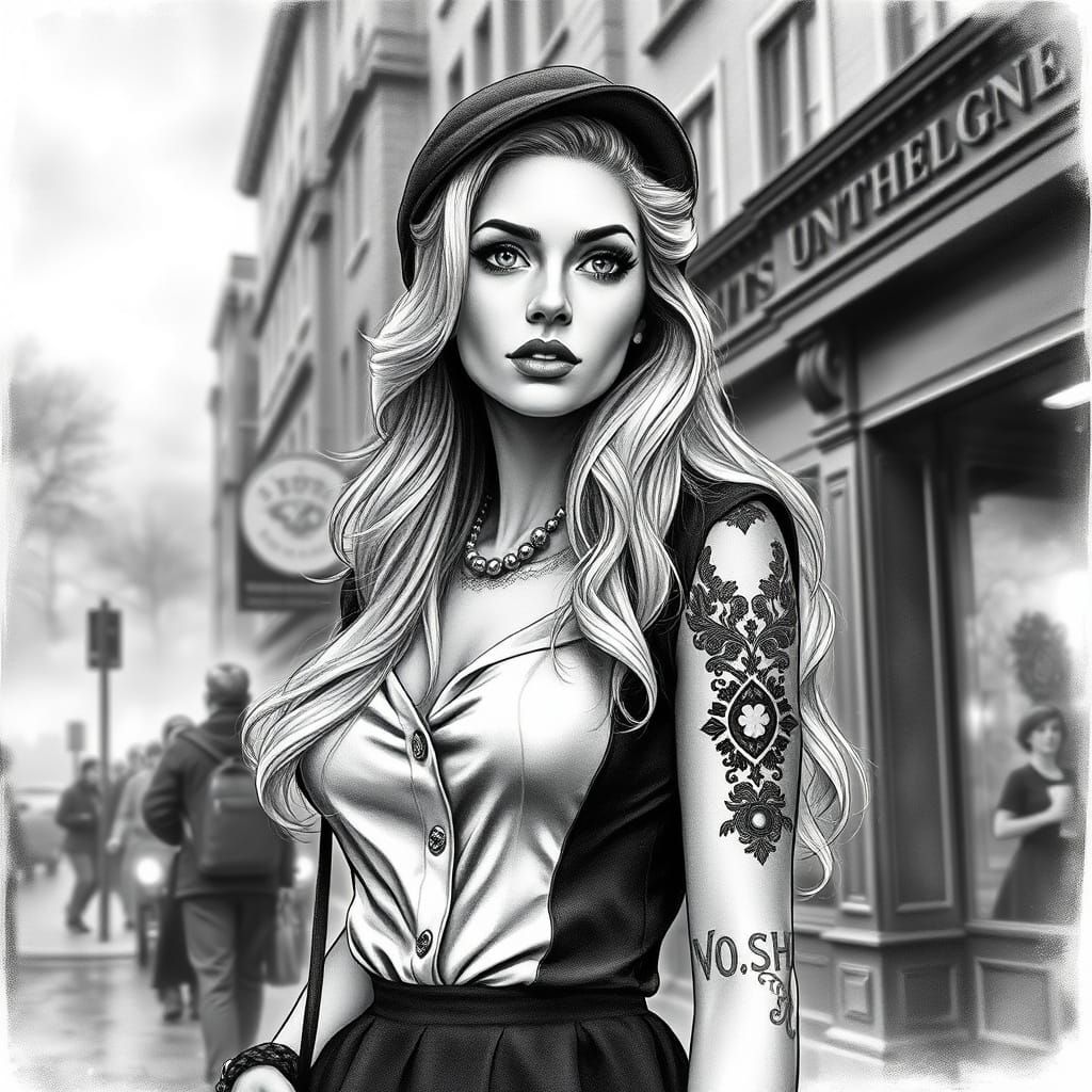 Vintage Pinup Woman in Smoky London Scene