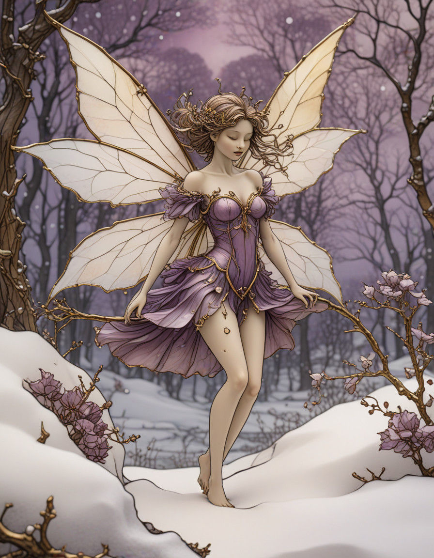 Ethereal Mauve Fairy Amidst Winter's Solace
