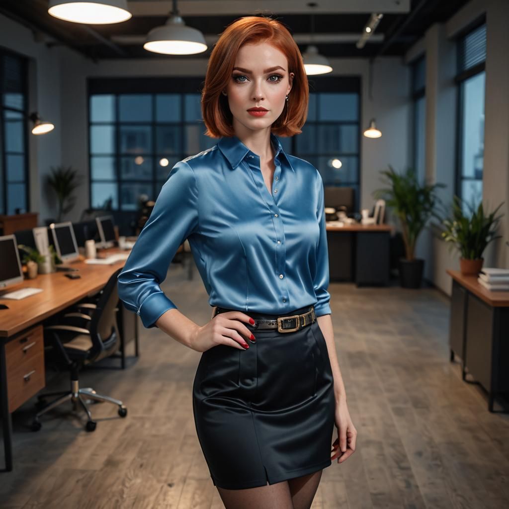 Realistic Portrait of Red-Haired Woman in Office