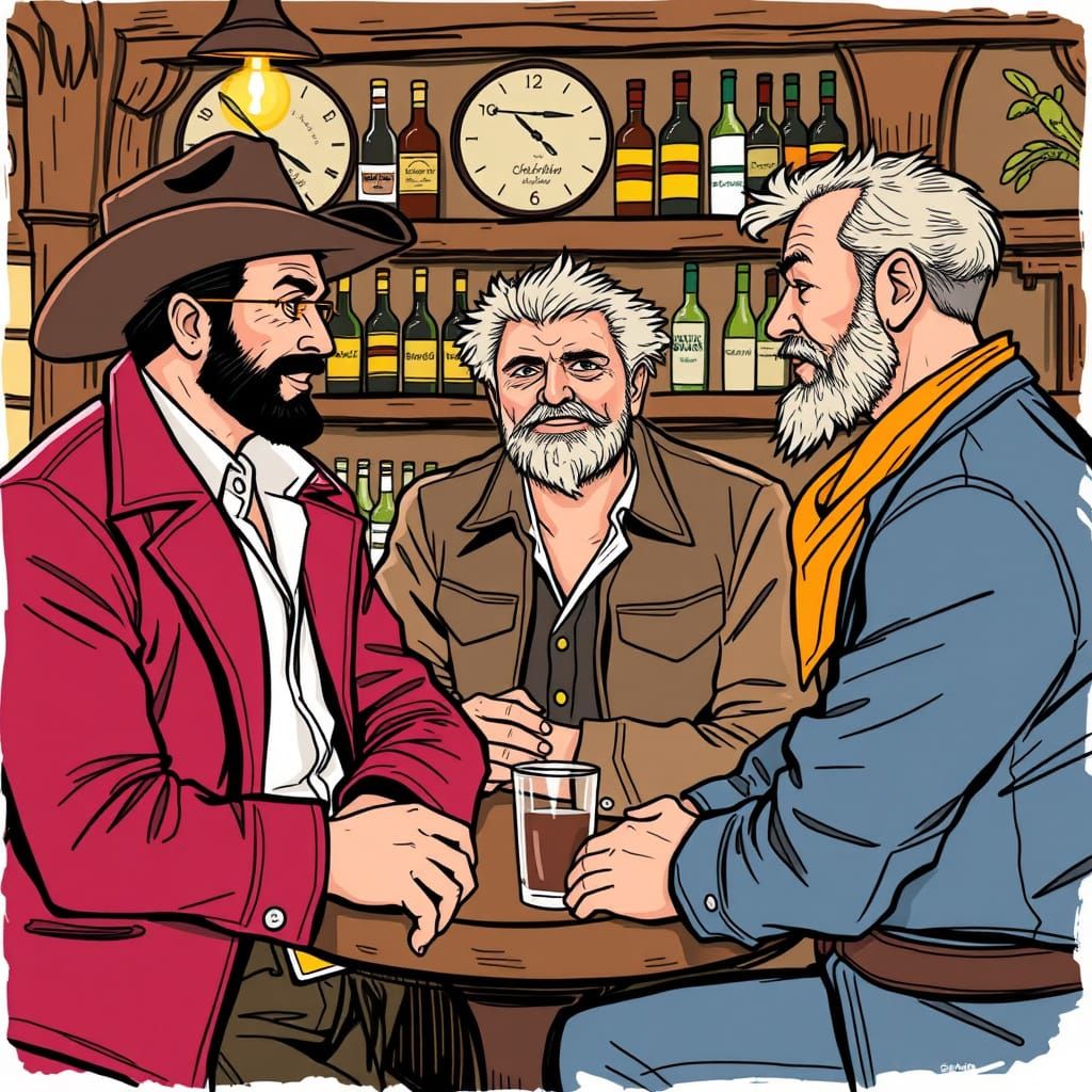 Franco-Belgian Characters Chat in Cowboy Bar
