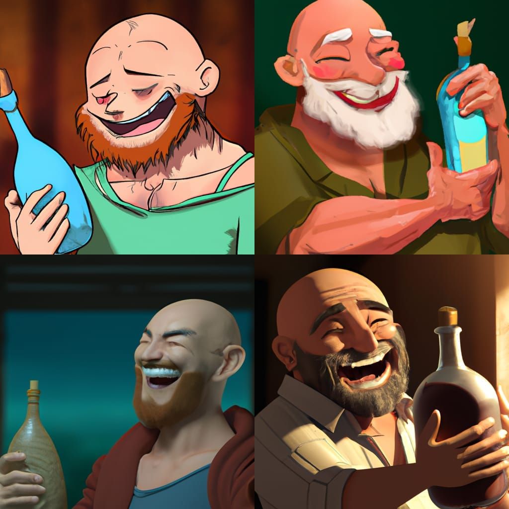 Bearded Man Telling Joke in Studio Ghibli Style