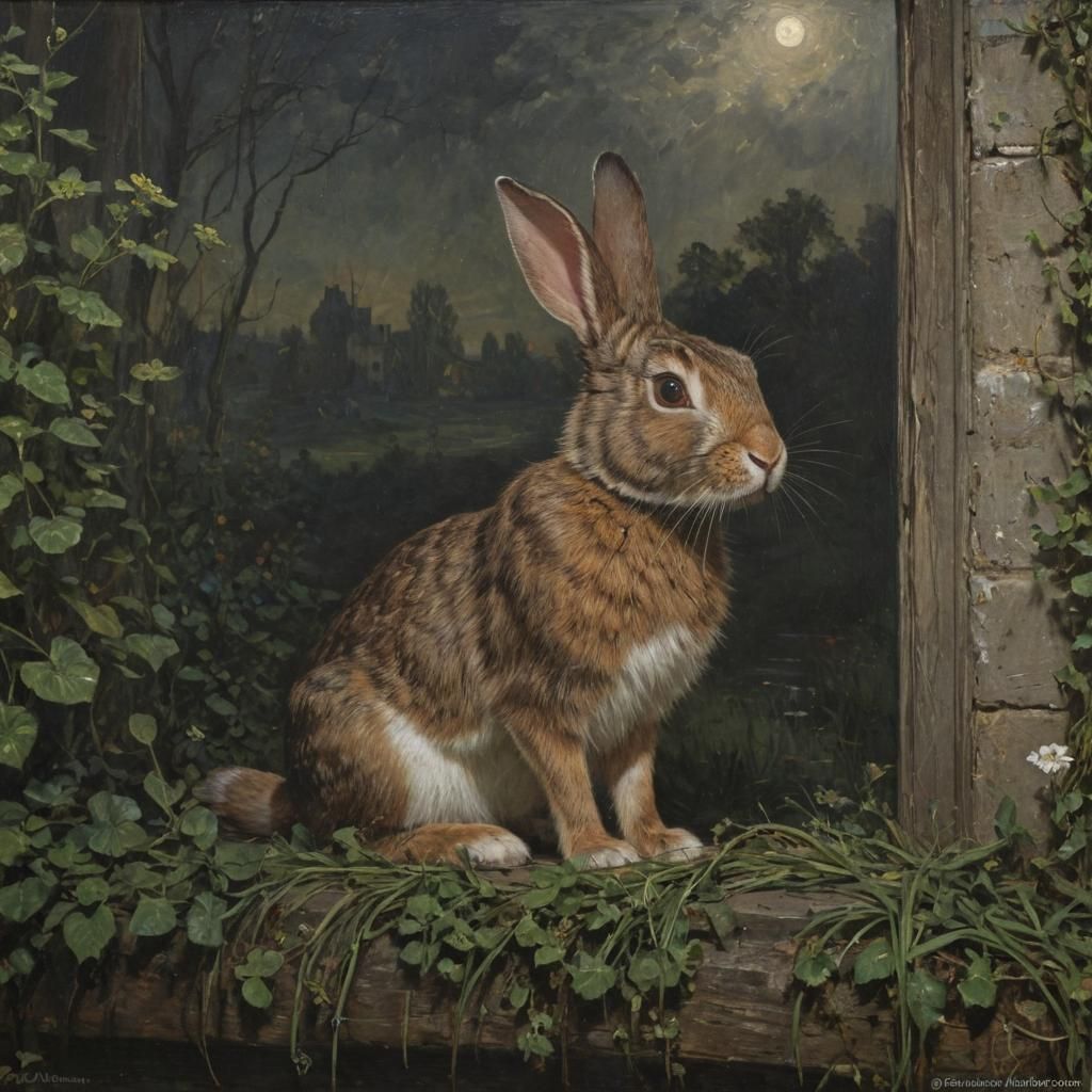 Celtic Rabbit in Gloomy Impressionistic Landscape