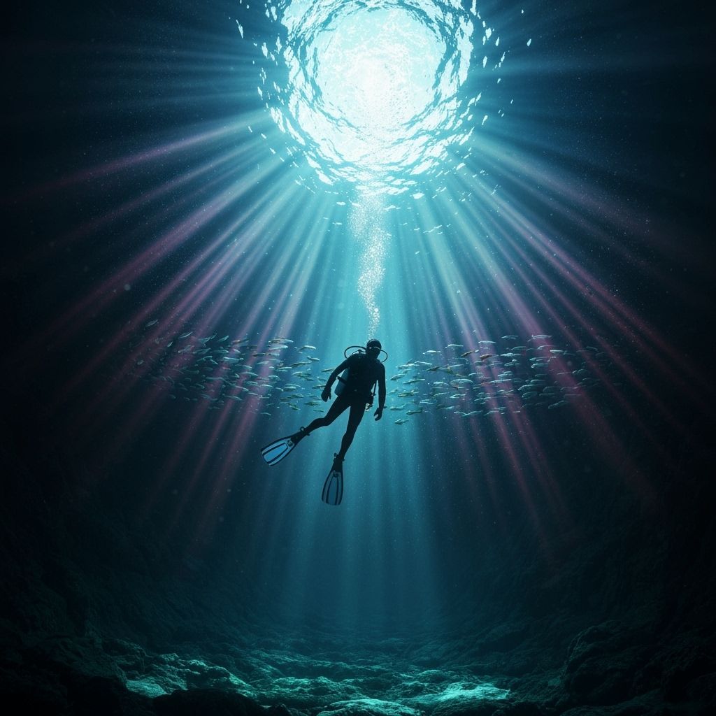 Emotional Underwater Gaze Between Diver and Dolphin