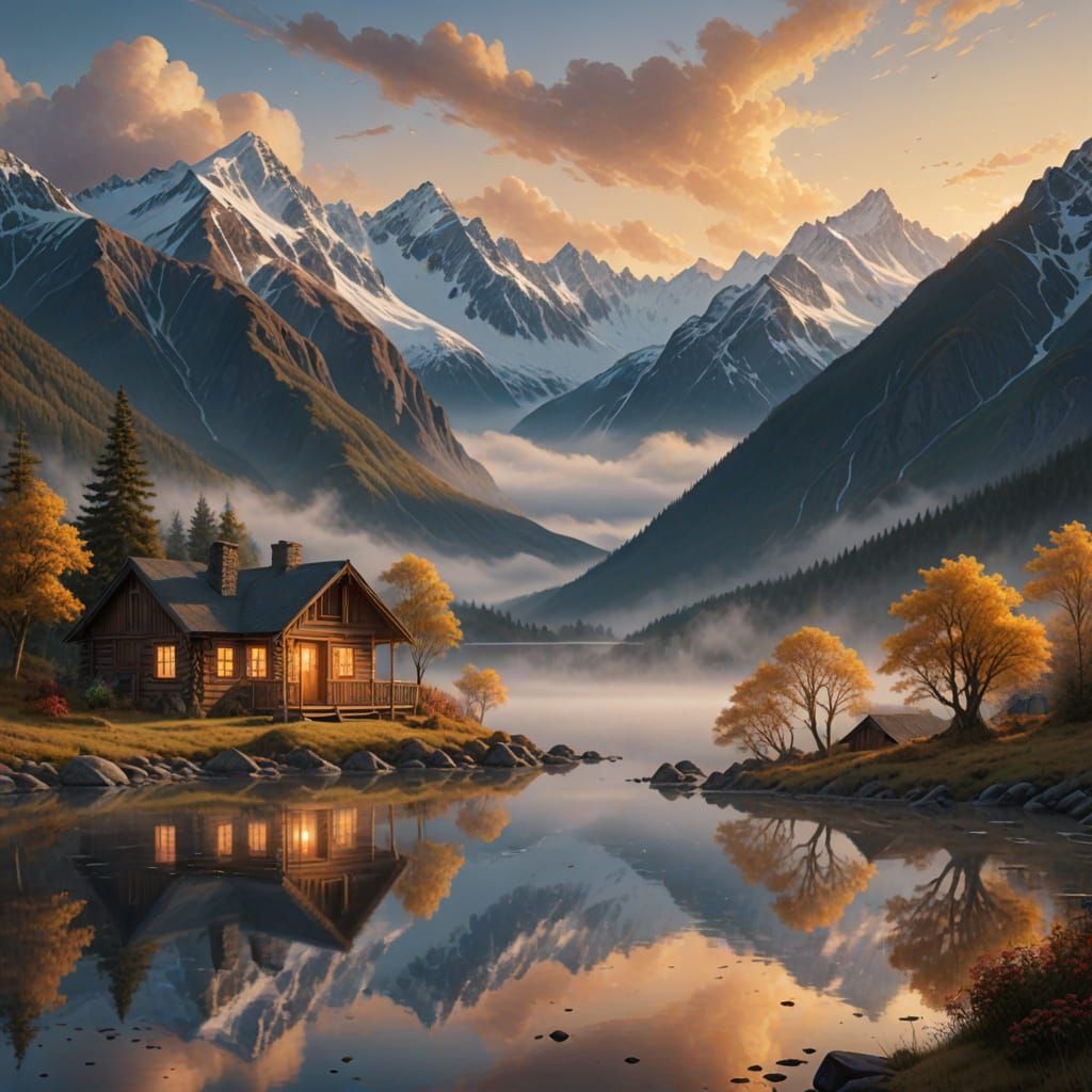 Ethereal Dusk in Valdez, Alaska - Whimsical Fantasy Scene