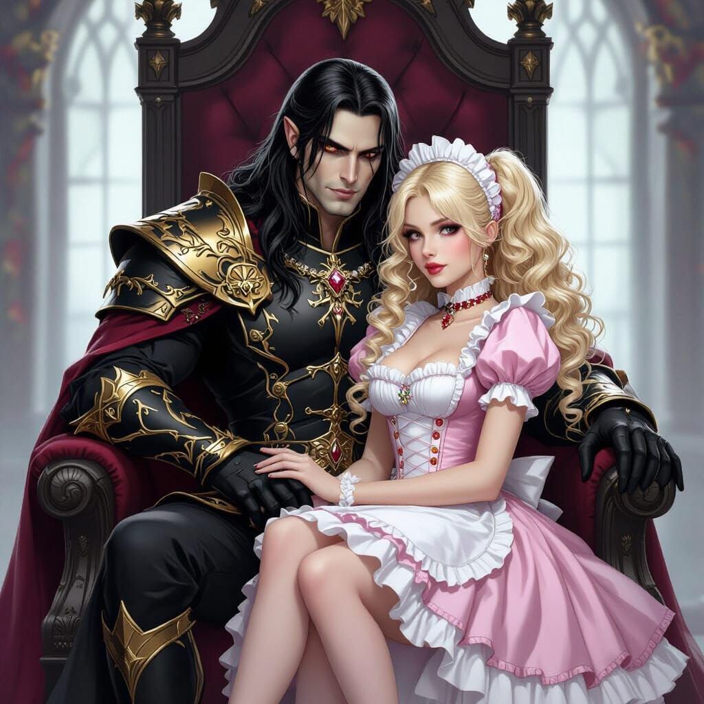 Vampire King with Maid in Ethereal Fantasy Style