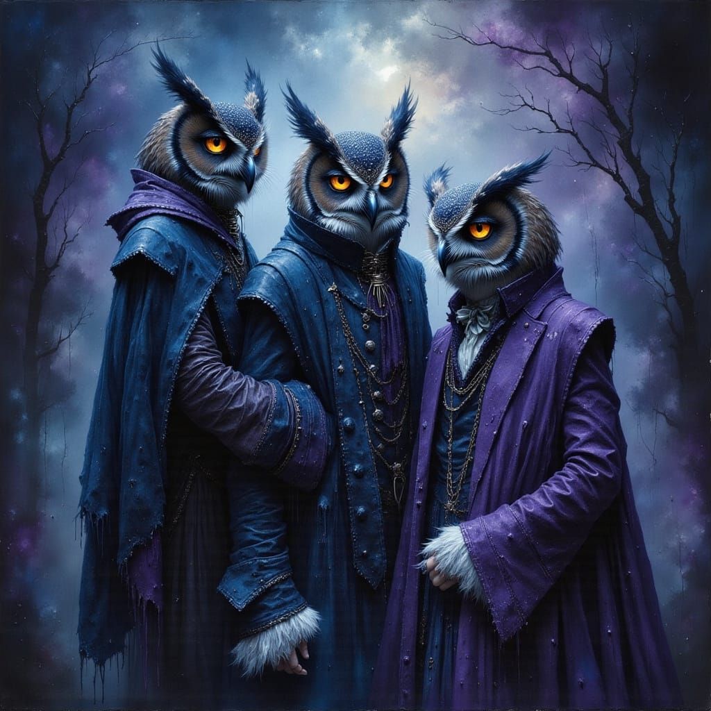 Mysterious Owls in Shadows, Victorian Style