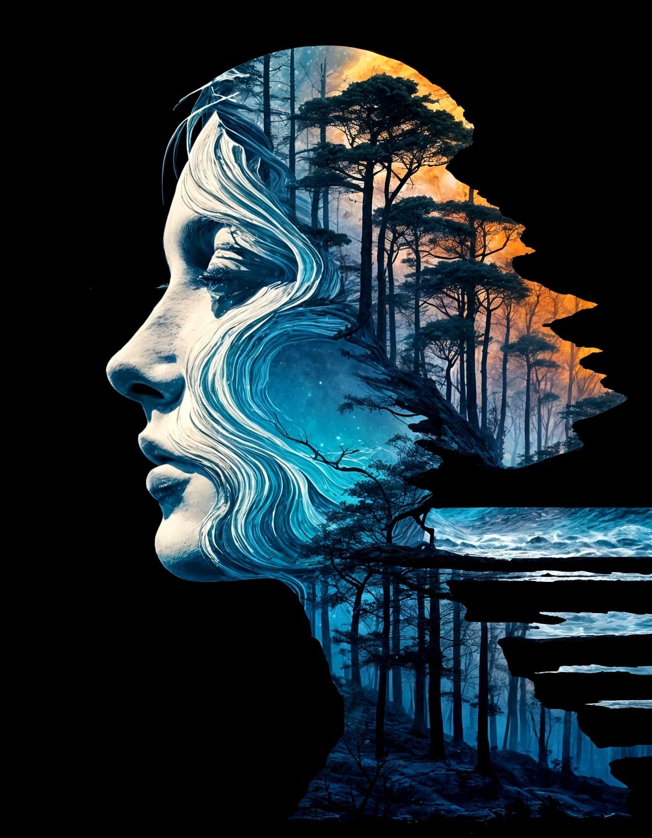 Surreal Double Exposure Portrait Formed From Newspaper