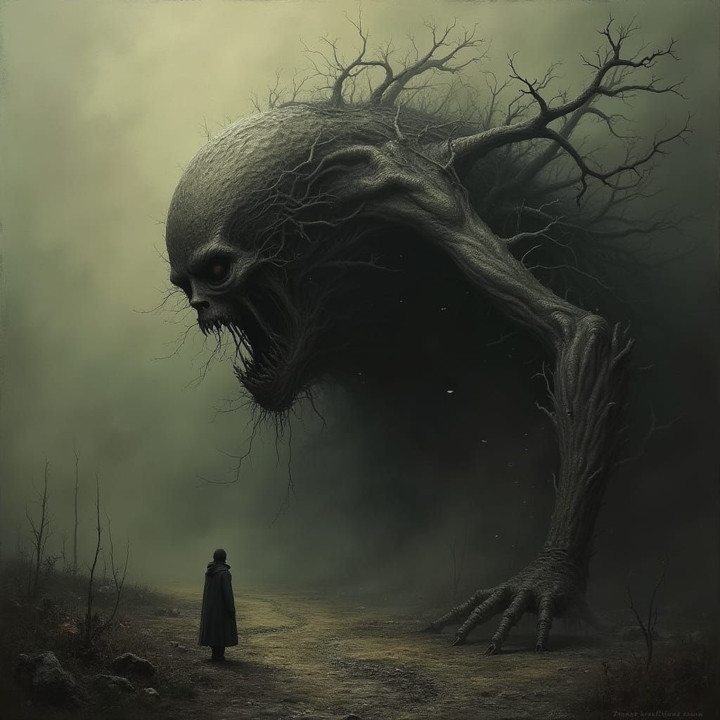 Eldritch Entity in Grotesque Biomechanical Style