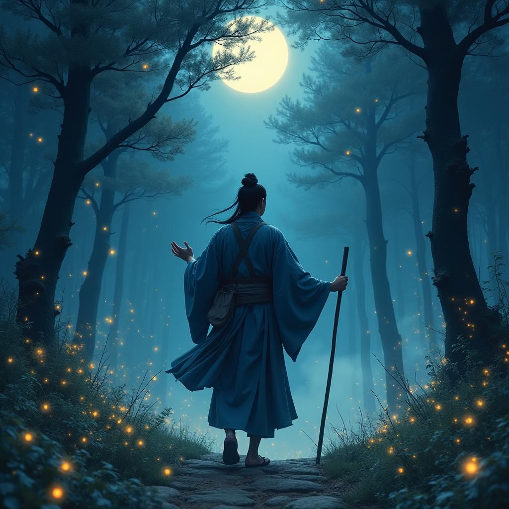 Mystic's Forest Journey in Ukiyo-e Style