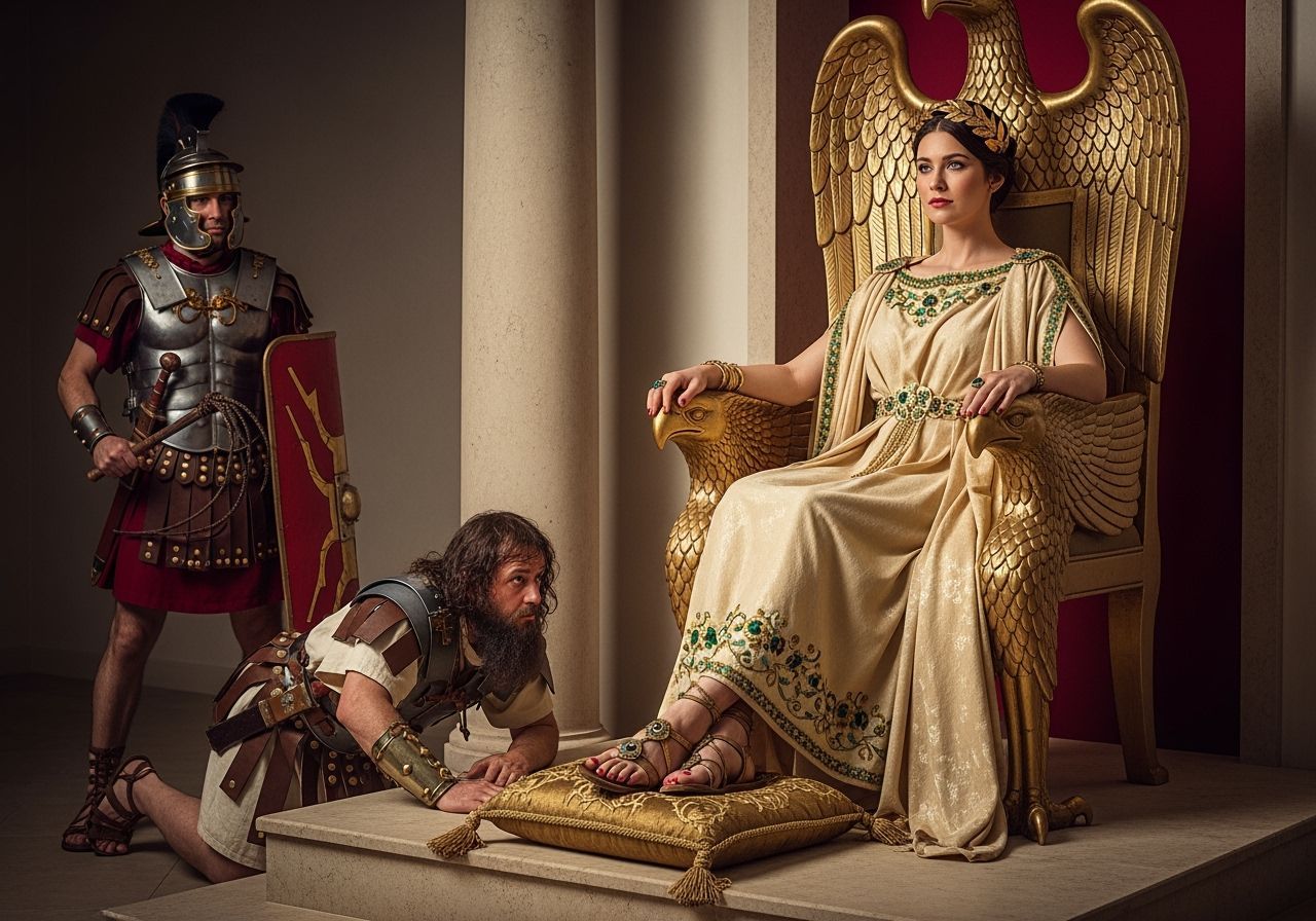 Regal Roman Empress on Gold Imperial Throne