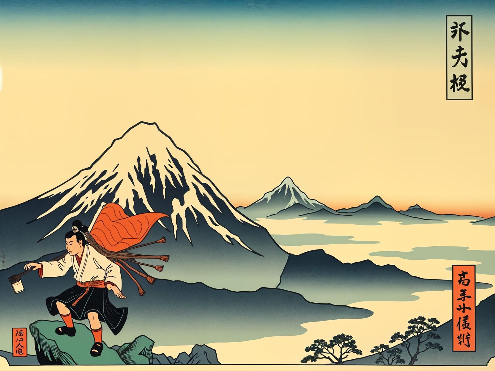 Samurai in Ukiyo-e Style, 17th Century Japan
