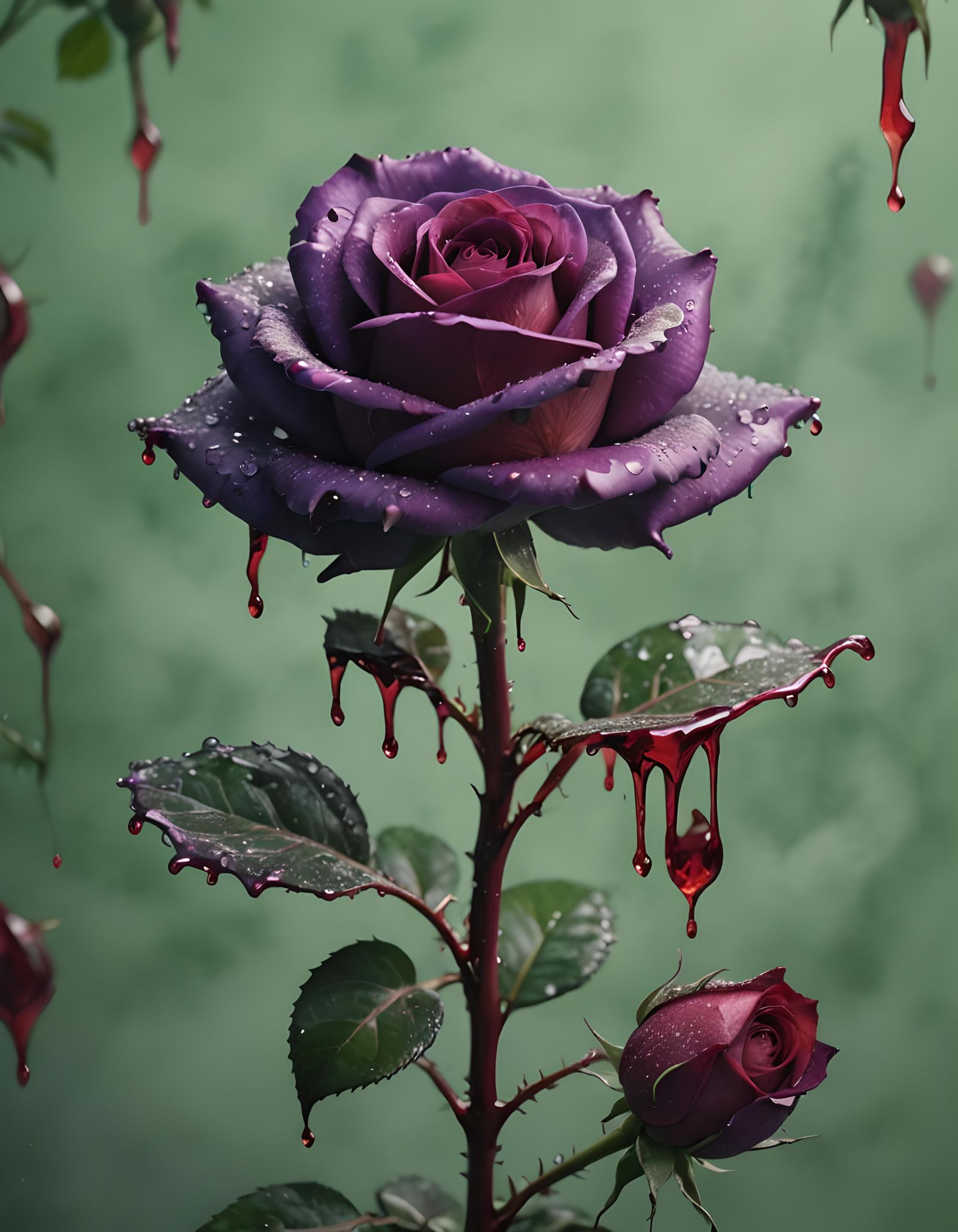 Blooming Purple Rose in Green Mist, 8K