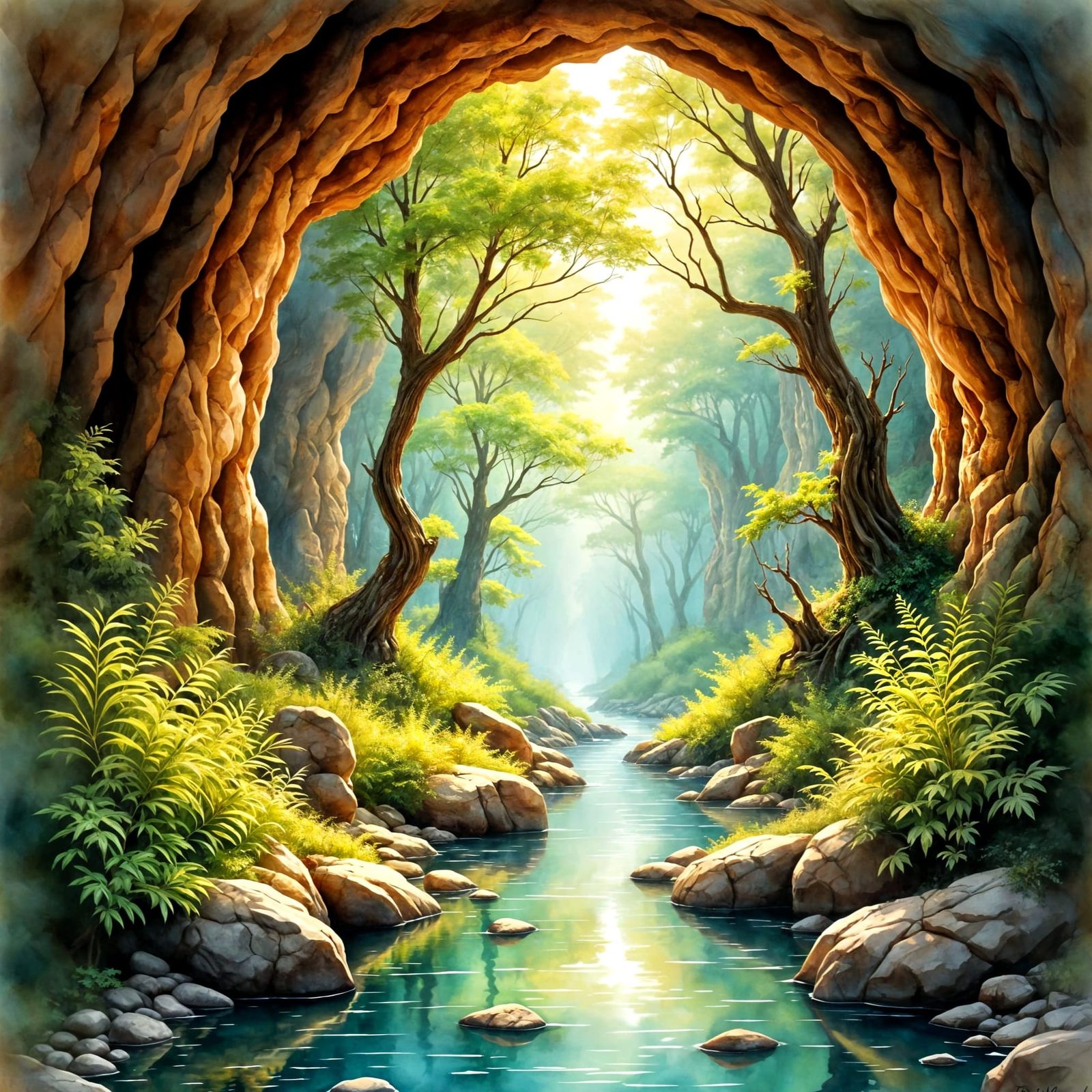 Hidden Valley Tunnel in Antique Watercolor Style