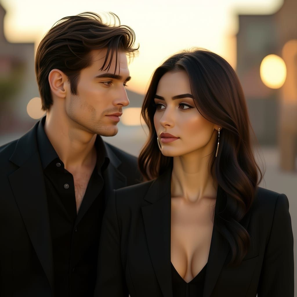 Cinematic Photo of Intense Couple in Golden Hour Light