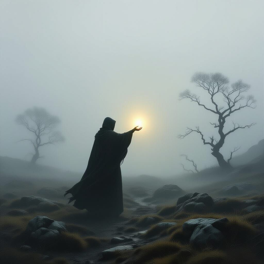 Ethereal Figure on Desolate Moor in Romantic Style
