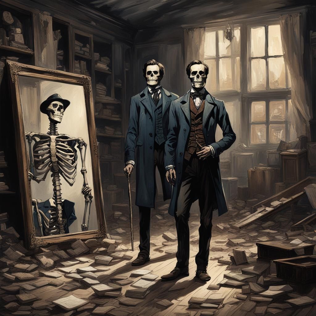 Dorian Gray's Skeletal Reflection in an Attic