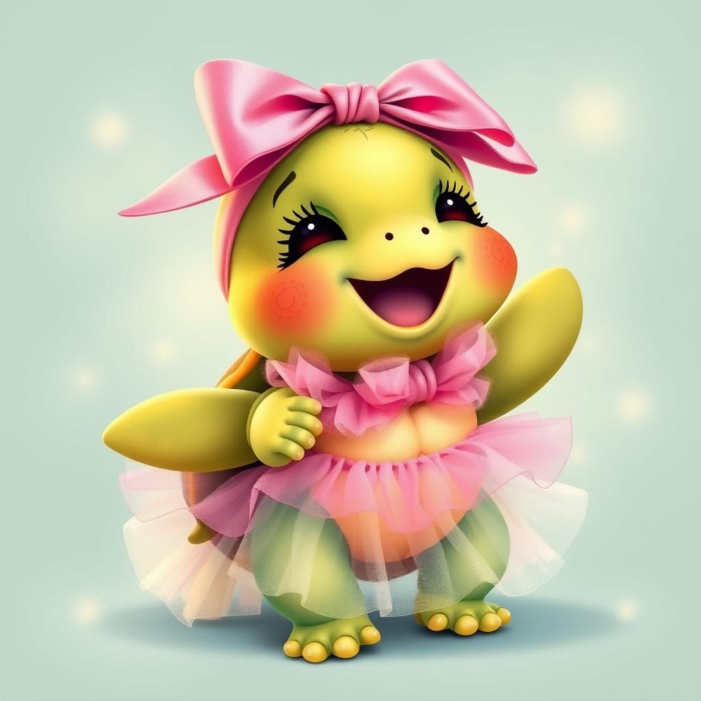 Cute Turtle Singing in Whimsical Style