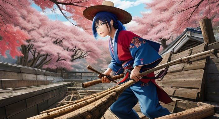 Manga Scene: Removing Firewood from Under Ladder