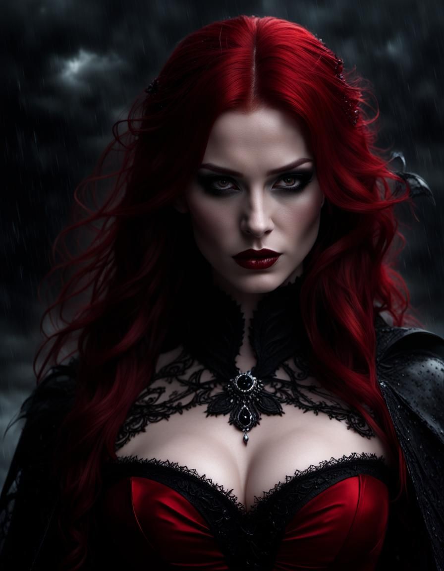 Gothic Vampire Portrait in Stormy Downpour