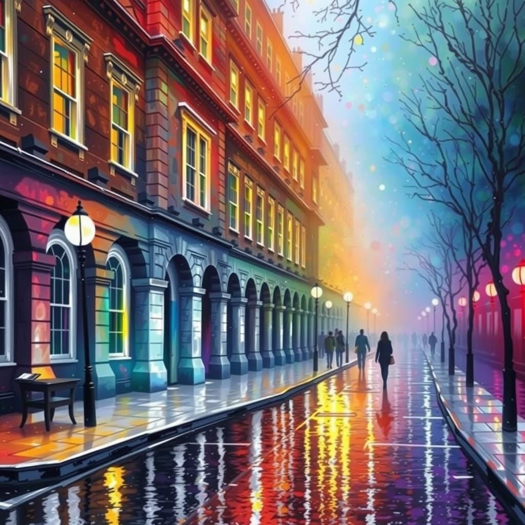 Vibrant London Street Scene in Hyperrealistic Style