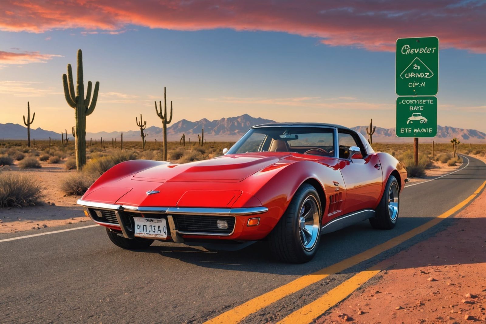 1970 Corvette C3 on Desert Highway in Anime Style