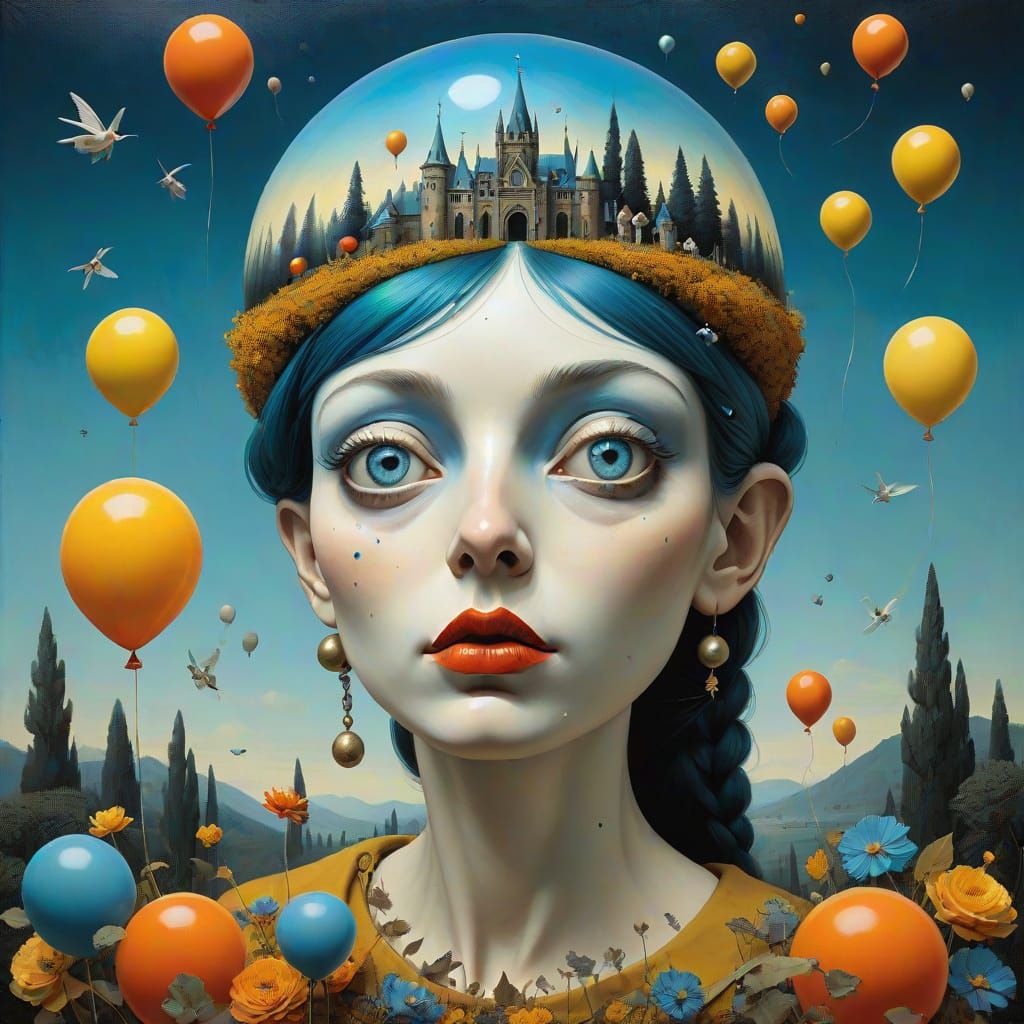 Dark Surrealism Portrait of a Cat's Eye in Steampunk Style