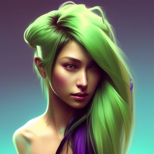 Green-Skinned Portrait in Detailed Digital Art Style