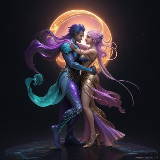 Gemstone Couple Dancing in Astral Cosmic Art
