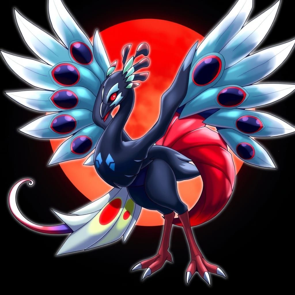 Majestic Lunarai Fakemon with Iridescent Feathers and Blood ...