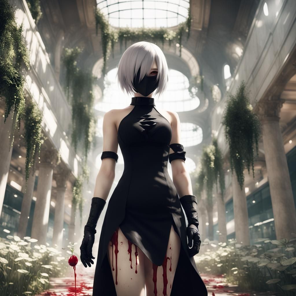 2B from Nier Automata in Overgrown Mall