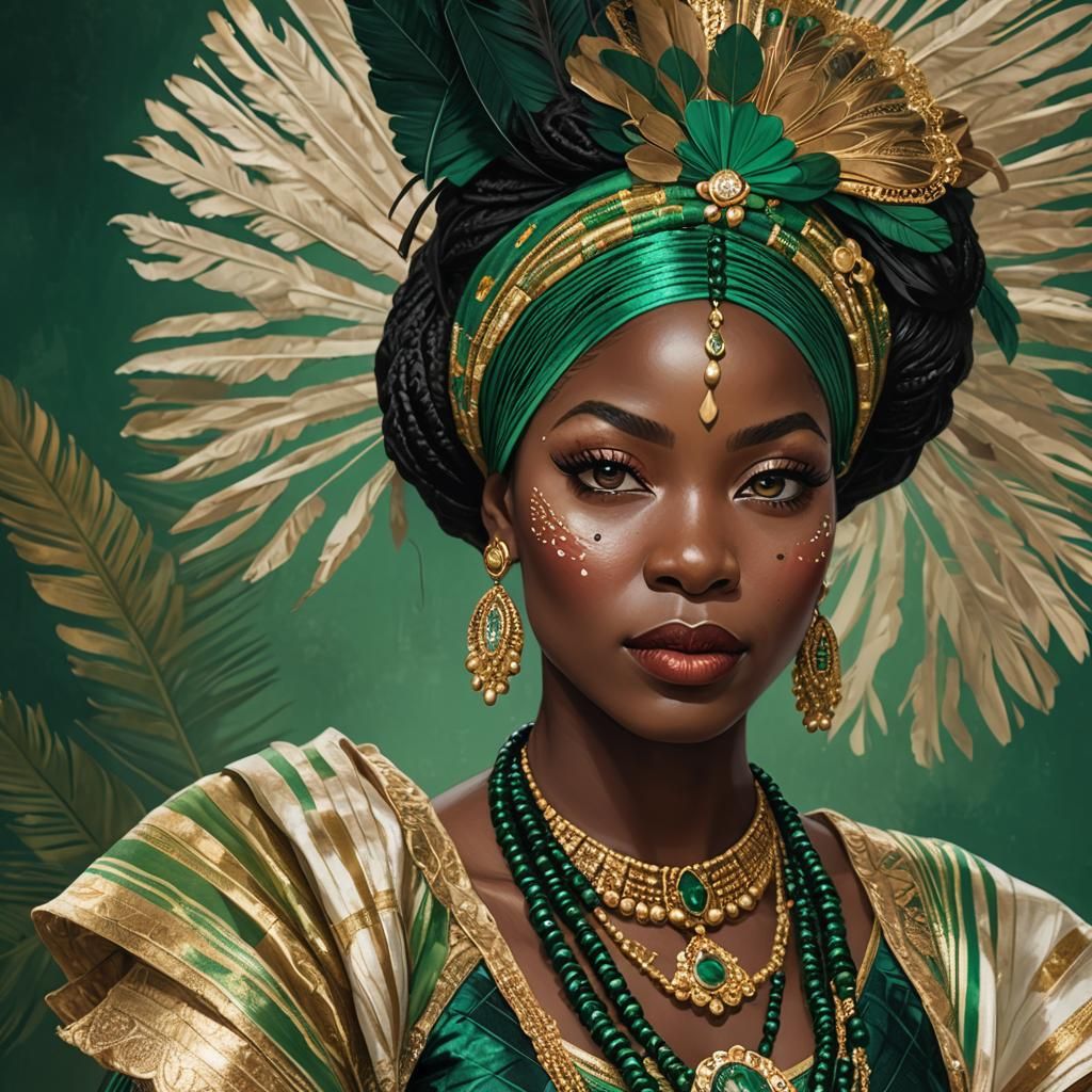 Yoruba Bride in Emerald Green: Fantasy Concept Art