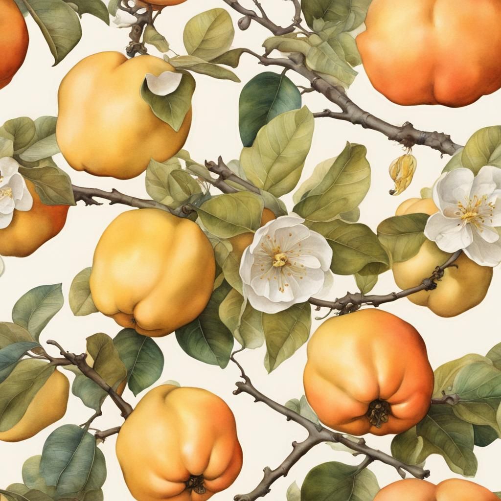 Elegant Quince Still Life in Watercolor